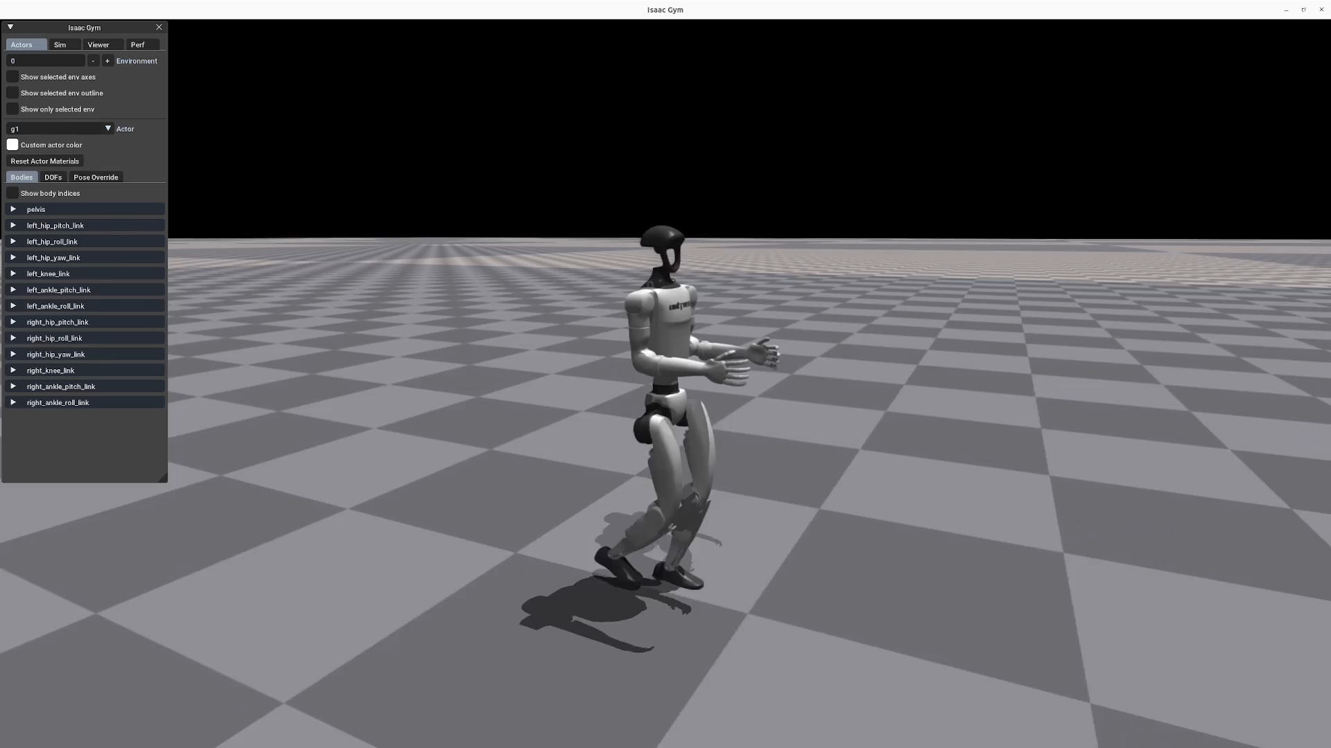 Unitree G1 humanoid shown in the official Isaac Gym simulation